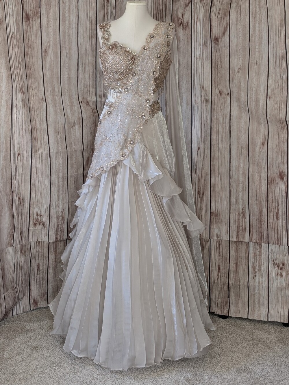 Elegant Ivory Lehenga Saree - Pre-draped